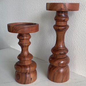 NEW Natural Round Turned Candle Holders for Pillar Candles Rustic Farmhouse Two